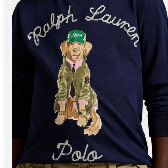 DOG-PRINT COTTON LONG-SLEEVE TEE - Long sleeved top - refined navy SzL 14-16